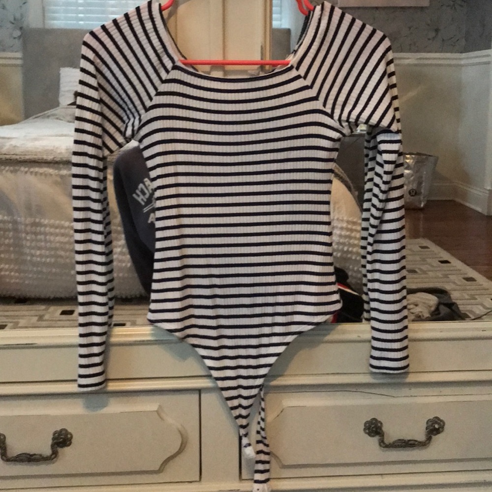 striped off the shoulder asos bodysuit